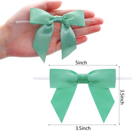 30Pcs Satin Ribbon Twist Tie Bows for Treat Bags, 3.5'' Mini Gift Bows for Presents Crafting Christmas Tree Bows, Bag of Pre Tied Bows Premade Bows for Crafts Gift Wrapping Party Favors (Sage)