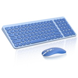 cimetech Wireless Keyboard Mouse Combo, Compact Full Size Wireless Keyboard and Mouse Set Less Noise Keys 2.4G Ultra-Thin Sleek Design for Windows, Computer, PC, Notebook, Laptop - Blue