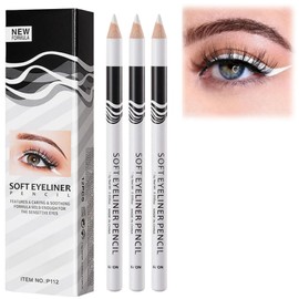 3pcs White Eyeliner Pencils,White Pencil for Skin Marking,White Eye Pencil,White Eyeliner Pencil Set,White Eyeliners Makeup,White Make Up Pencil,Waterproof, Long-Lasting Eye Highlighter Makeup Pencil