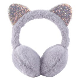 Fenical Cute Cat Ears Design Earmuffs Soft Ear Warmers Winter Plush Earmuffs Headwear Winter Accessory for Girls Women Keep Warm (Grey), gray