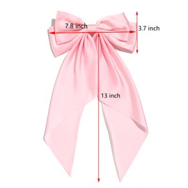 Furling Pompoms Pink Hair Bows for Women,Large White Satin Silky Bow Clips,Hair Ribbon Bows for Girls,Long Tail French Barrette Hair Clamps,2pcs Hair Accessories Party Wedding Charm Decor