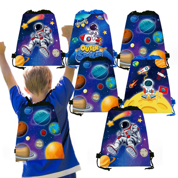 QYCX 12 Packs Space Gift Bags Outer Space Drawstring Gifts
