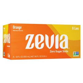 Zevia Zero Sugar Soda, Orange, 12 oz Cans (8-Pack) – Naturally Sweetened, Non-GMO Project Verified, Gluten-Free, Vegan