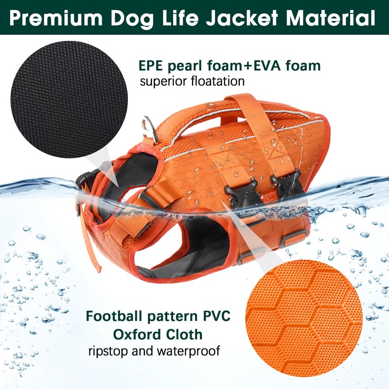 Kuoser Dog Life Jacket High Flotation, Reflective Dogs Life Vest