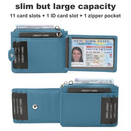 Fependu Slim Wallet for Women Thin Womens Card Holder RFID Blocking Genuine Leather Small Wallets Blue