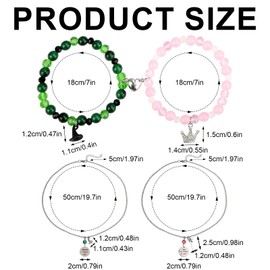 2pcs Friendship Matching Bracelets & 2pcs Necklaces, Rhinestone Crown Witch Hat Music Bracelets Jewelry for Valentine Christmas Best Friends Movie Couples Decoration