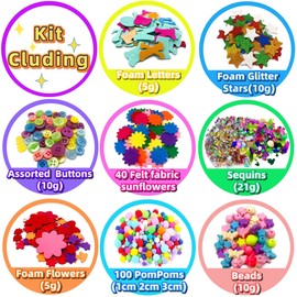 Chennyfun 1500pcs+ Arts and Crafts Supplies for Kids, Craft Art Kits for Toddlers with Unicorn Storage Bag, All in One D.I.Y. Crafting Set Includes Pom Poms, Feathers, Beads, Supply for Kids Ages 4-12