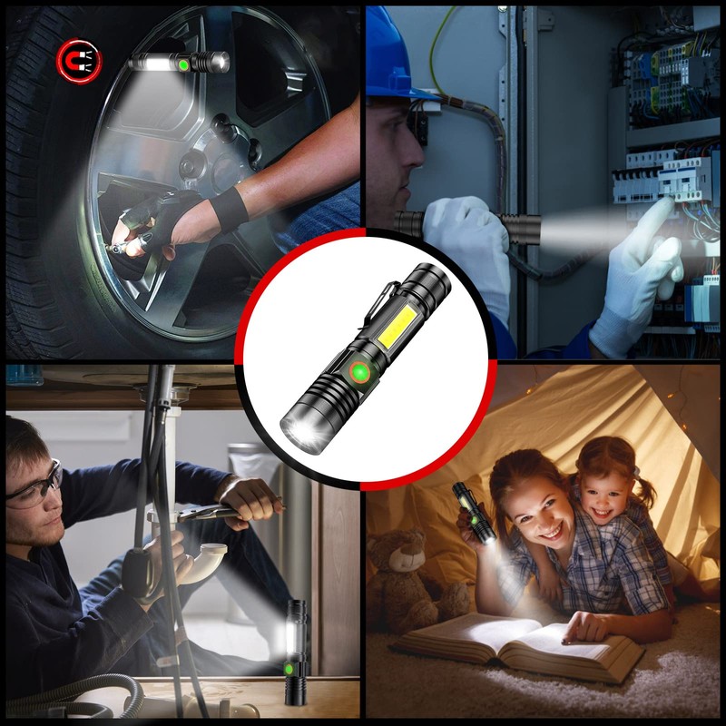 Small Flashlight Rechargeable, Magnetic LED Flashlight, 1000 Lumens Super Bright