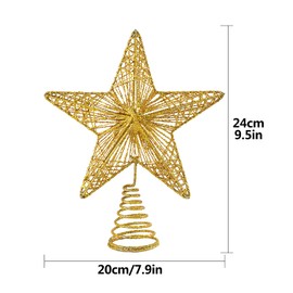 Christmas Glitter Star Tree Topper Decoration Metal Wire Treetop Star Xmas Tree Topper Gold Star for Christmas Tree Ornament Home Shopping Mall Party Festive Holiday Seasonal Decor,7.9x9.5 Inches