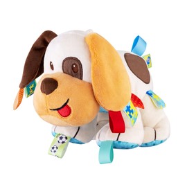 VINEGO Baby Tags Plush Toy Lovey Soft Dog Stuffed Aninaml Pacify Doll Soothing Sensory Taggy Toy Great Gift for Newborn/Infant/Toddler 9-Inches (Dog)