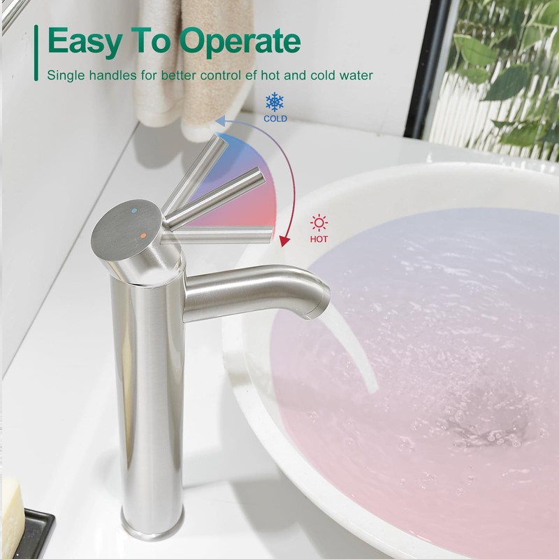 VOTON Vessel Sink Faucet Chrome Modern Tall Bathroom Faucets Single