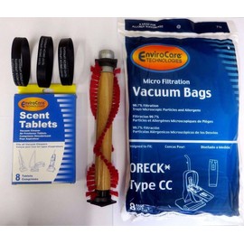 EnviroCare Replacement Micro Filtration Vacuum Cleaner Bags Designed to fit Oreck CC and Xl Uprights with 1 Brush Roller, 3 Belts and 8 Scent Tablets
