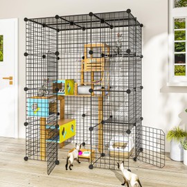 PAWING Cat Large Enclosure - DIY Catio Ideal for 1-3 Cats, Indoor & Outdoor, Detachable Metal Wire Kennel, 2x3x4 Exercise Place