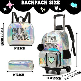 Meetbelify Rolling Backpack for Girls Backpack with Wheels for Elementary Student Kids Carry on Bag with Lunch Box Pencil Case for Girls Ages 6-8 Years Old