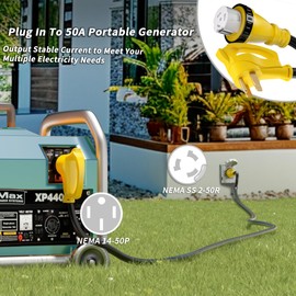 PlugSaf 50 Amp Generator Cord, 25FT 50 Amp RV Extension Cord with Twist Lock, Generator Cable 50A 4 Prong Yellow, NEMA 14-50P/SS2-50R Heavy Duty STW Wire for RV Camper & House