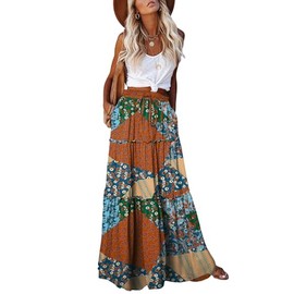 EARKOHA Womens Casual High Waist Tie Paisley Print Long Maxi Skirt with Pockets Splice Pumpkin M