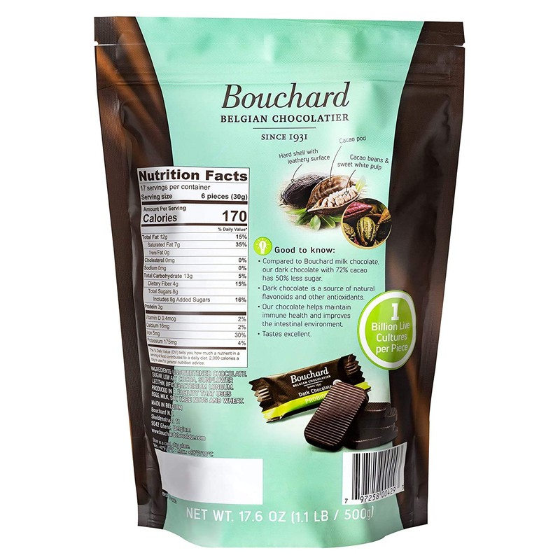 Bouchard Probiotics Belgian Chocolate Dark 72% Cacao (1.1 LB /