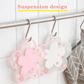 ZRAGEK 3.5mm Japanese Cherry Blossom Placemat, Kitchen PVC Insulated Bowl Mat, Living Room Hangable Home Decor Pad, Gift for Mom(Pink+White,6.3inches)