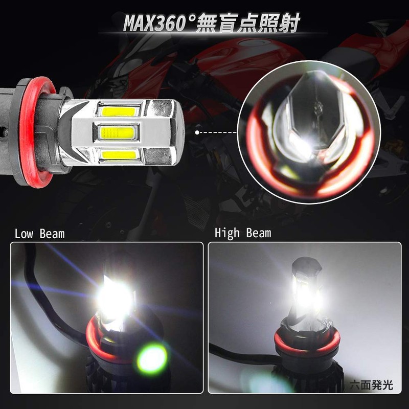 MOTOSTAR HS5 Hi/Lo LED Headlight for Motorcycles, 6-Sided Luminous, 6500K