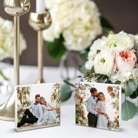 Airsnigi 4x4 Acrylic Frames 16 Pack, 20mm Double Sided Magnetic Picture Frames Bulk Display Stand Self Standing Clear Photo Frames for Wedding Birthday Baby Shower Picture Holder