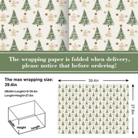 JarThenaAMCS 6 Sheets Christmas Tree Wrapping Paper - Not Roll - Watercolor Xmas Pine Tree Star Gift Wrap Paper Folded Flat for DIY Craft Winter Wedding Birthday, 27.6 x 39.4 Inch