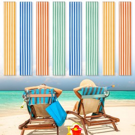 Boao 8 Pack Towel Bands for Beach Chairs Cruise Towel Clips for Lounge Pool Chairs Elastic Windproof Strap Holders for Summer Lounge Pool Hawaiian Accessories (Striped Style)