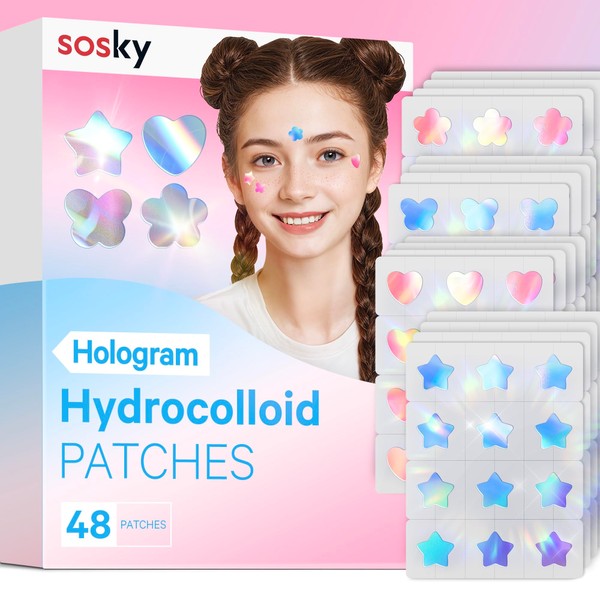 Sosky Hologram Pimple Patches for Face, Hydrocolloid Acne Patches with