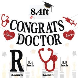 Felicidades Doctor Banner, Future Doctor/Felicidades Ph.D, decoración de pasteles 2024 suministros de decoración de fiesta de graduación para supervivientes de la escuela de medicina, purpurina negra