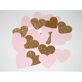 Pink & Gold Heart Confetti - 100 pieces - Pink/Gold Glitter Heart confetti - Wedding Valentines Birthday Baby Shower Party Decorations