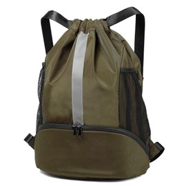 BeeGreen Moss-Green-Drawstring-Backpack-Gym-Sports-Bag, String Cinch Sack With Wet Proof Pocket & Shoe Compartment For Traveling Yoga Beach Swim Outdoor For Women&Men