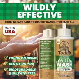 Uncle Todd's Wild Wash Biodegradable Camp Soap, Sage Scent, 4 fl oz, All-Purpose for Dishes, Body, Hands, and Clothes