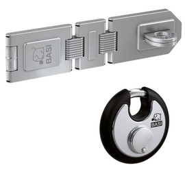 BASI Safety Hasp with Weatherproof Stainless Steel Round Shackle Lock 2 Joints Hasp for Opening Doors Galvanised Weatherproof Silver