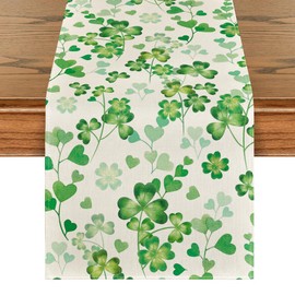 Artoid Mode Clover Shamrock Leaves St. Patrick's Day Table Runner, Seasonal Spring Kitchen Dining Table Decoration for Home Party Decor 13x90 Inch