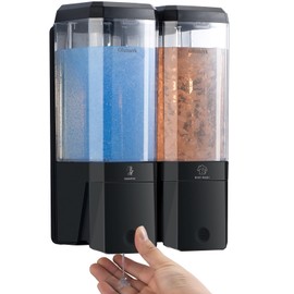 Shampoo and Conditioner Dispenser 2 Chamber No Dill Shampoo Dispenser for Shower Wall Mounted Shower Soap Dispenser 2 * 500ml Refillable Shower Dispenser for Bathroom Hotel(Black 2 Chamber)