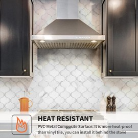 OYASIMI 10 Sheet Arabesque Peel and Stick Backsplash Tile, Stick on Backsplash for Kitchen and Bathroom Wall, Marble White Look PVC Mixed Metal Aluminum
