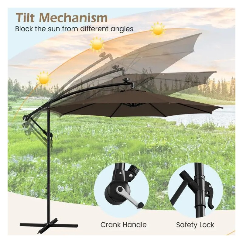 Patio Offset Umbrella 10 Feet With 112 Led Lights Solar