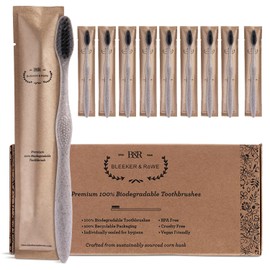 Bleeker and Rowe - Cepillos de dientes biodegradables ecológicos, sellados individualmente, cerdas suaves sin BPA, sostenibles, embalaje reciclado (paquete de 10)