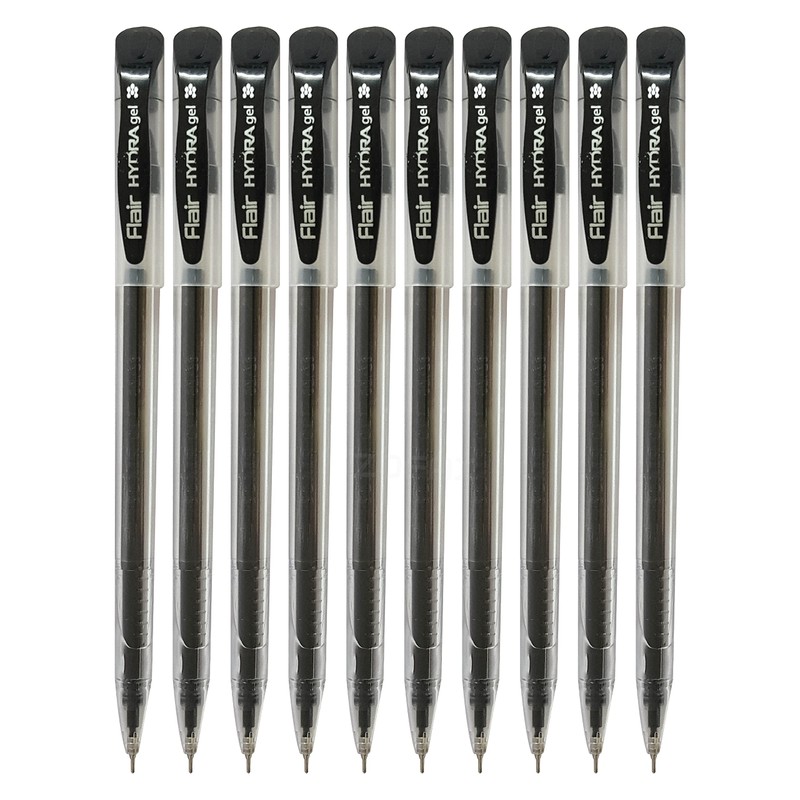 FLAIR Hydra 10 x 0.5mm Tip BLACK Gel Pens Easy