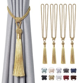 Pretty Jolly Long Tassels Curtain Tiebacks Handmade Braided Rope Knot Draped Tiebacks Elegant Decorative Curtain Holdbacks for Home and Office Gold Pack of 4