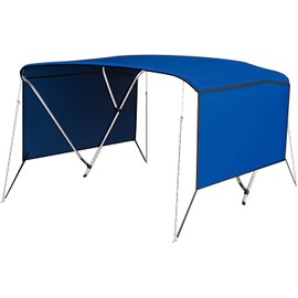 Curtainboro 3 Bow Bimini Top for Boats, Heavy Duty Marine Grade Canvas Sun Shade with Mesh Side Panels, Adjustable Aluminum Frame, UV Protection & Waterproofm, Fits for Most Boats (14-23Ft Boats)