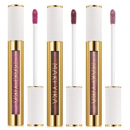 MAKI YIKA MAKI YIKA 3Pc Metallic Lipstick Long Lasting Pink Brown Nude Glitter Lipsticks High Shine Lipstick No Smudge No Transfer Liquid Lip Gloss (Pink/Nude/Brown)