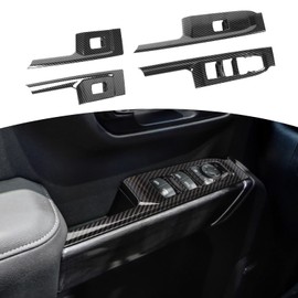 RT-TCZ for Silverado Power Window Lift Switch Cover Trim for Chevy Silverado 2019-2021 for GMC Sierra 2019-2022 Carbon Fiber Interior Accessories 4pcs(Only for Double Cab)