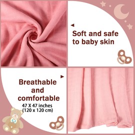 Preboun 6 Pcs Muslin Swaddle Blankets Breathable Cotton Newborn Blankets Colorful Baby Swaddle Receiving Blankets Soft Cotton Baby Blanket Registry Essentials Gift for Unisex Boy Girl(Pink Series)