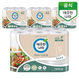 Clean Nara Daily Kitchen Towel Green Package 130 Sheets 24 Rolls (6 Rolls x 4 Packs) / 깨끗한나라  데일리 키친타올 그린패키지 130매 24롤(6롤x4팩)