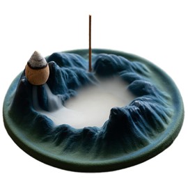 NHQZ Mountain Shape Backflow Incense Burner, Ceramic Incense Holder, Waterfall Incense Burner, Cone Stick Holder for Home Decoration, Gift, AB