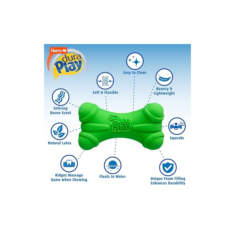 Hartz DuraPlay Bone Squeaky Latex Dog Toy, Large, 3 Pack