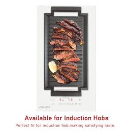 COVERCOOK Griddle Pan, Cast Iron Grill Hot Plate, Rectangular Grill, 2 handles with Ridged Surface for Induction Electric Cooktop，16 x 9inch