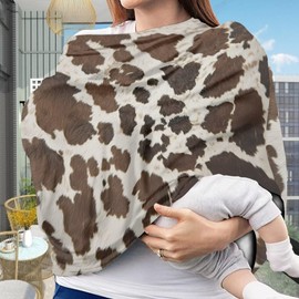 Wanyint Brown Cow Skin Print Baby Car Seat Covers High Chair Canopy Shopping Cart Cover Soft Breathable Baby Breastfeeding Cover for Breastfeeding Mothers