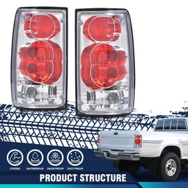PIT66 Tail Lights Compatible with Toyota Hilux 1989 1990 1991 1992 1993 1994 1995 Pickup Truck Rear Brake Lamps Clear Lens Chrome Housing