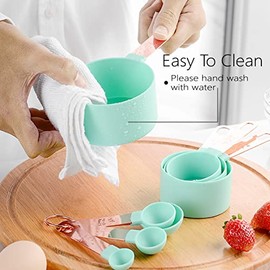 Juego de tazas y cucharas medidoras con mango de acero inoxidable de oro rosa, 8 cucharadas apilables y precisas para medir ingredientes secos y...   